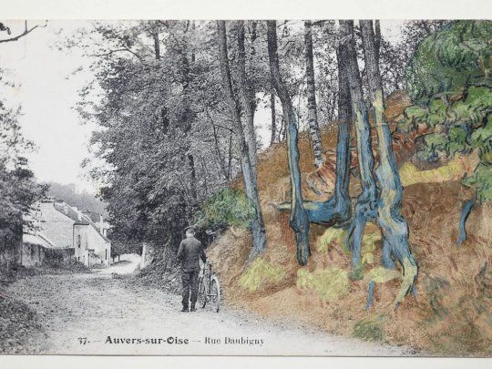 Postal de Anvers-sur-Oise donde se reconocen las raíces de los árboles que inspiraron a Vincent van Gogh.