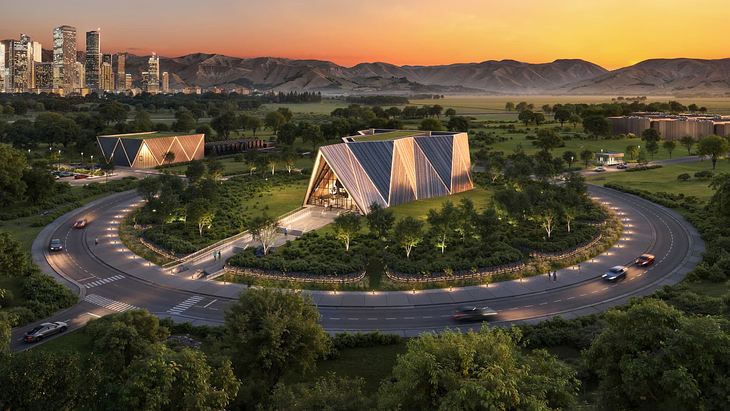 Representación de una propuesta de planta comercial de energía de fisión avanzada de la empresa Oklo en EEUU. Representación de una propuesta de planta comercial de energía de fisión avanzada de la empresa Oklo en EEUU.