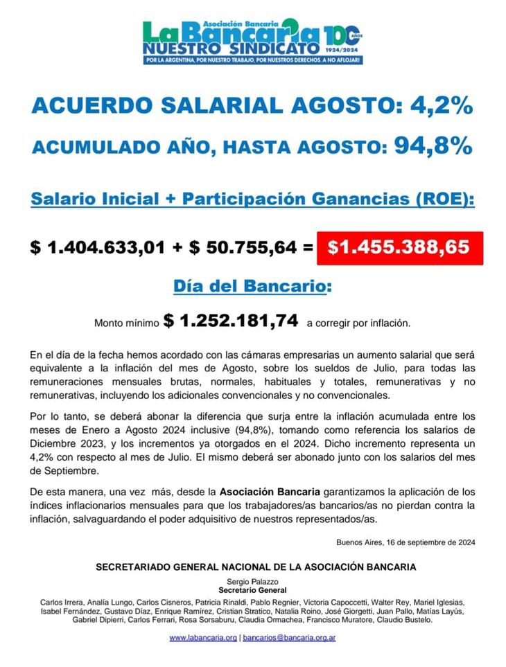 The statement from La Bancaria's collective bargaining committee. The statement from La Bancaria's collective bargaining committee.