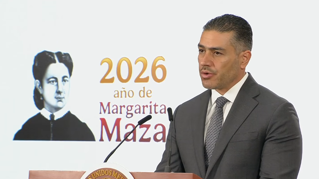 Omar Garcfía Harfuch en la Mañanera de este martes.