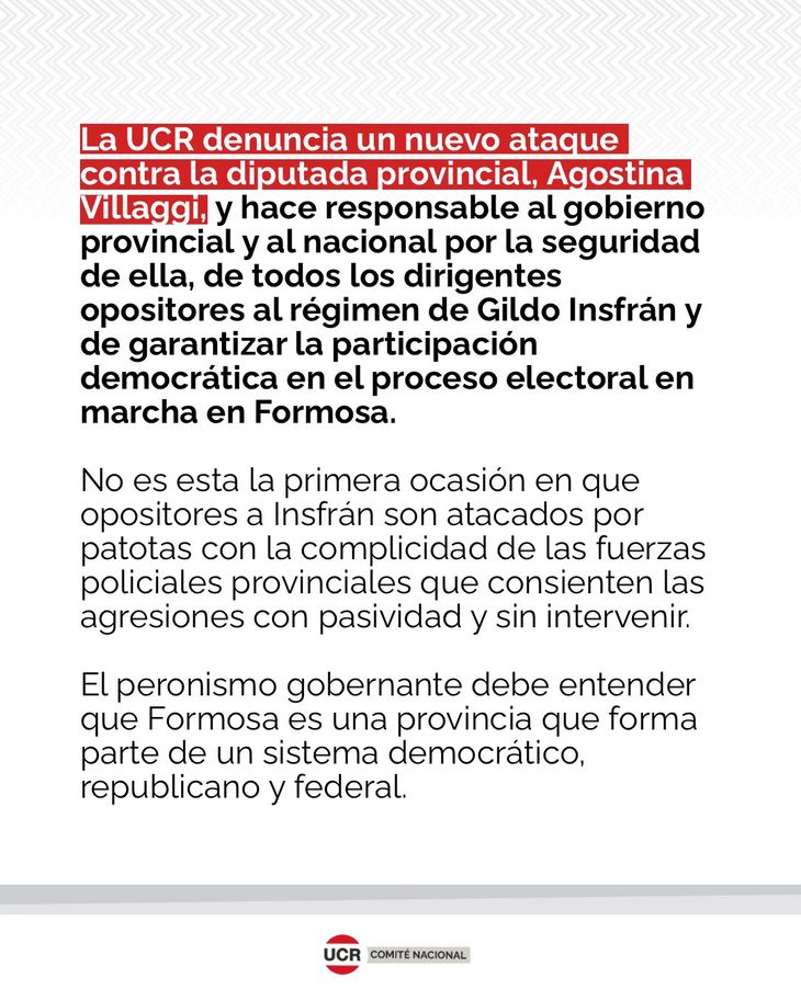 El comunicado difundido por la UCR. El comunicado difundido por la UCR.