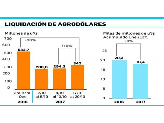 Liquidación de divisas del agro aumentó 16%, hasta los u$s342 M