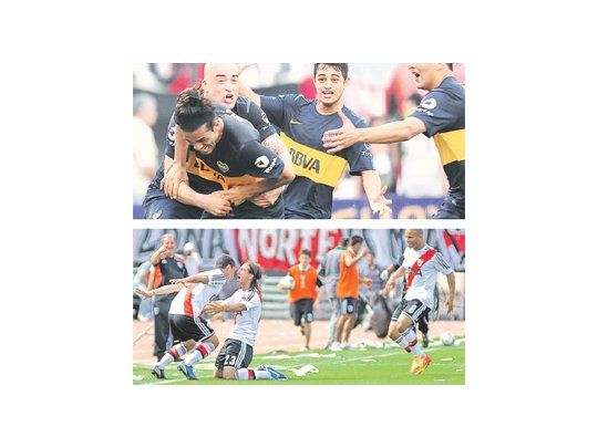 Walter Erviti enloquece y hace enloquecer a su público. Santiago Silva lo agarra del hombro para hacer la pila humana. Leonardo Ponzio se arrodilla para festejar. El volante de River abrió el marcador con un tiro libre a los dos minutos.