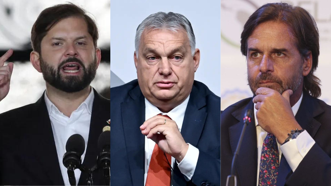Gabriel Boric (Chile), Viktor Orbán (Hungría) y Luis Lacalle Pou (Uruguay).&nbsp;