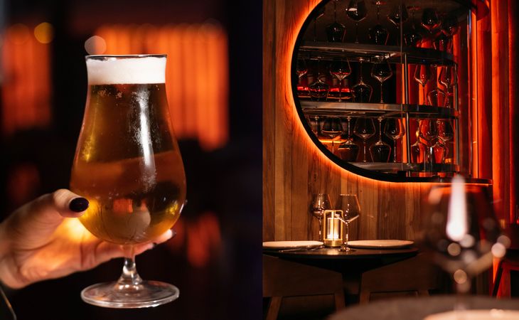 Artisanal beers are served directly from visible stainless steel tanks from the outside. Artisanal beers are served directly from visible stainless steel tanks from the outside.