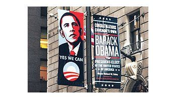 La ciudad deChicago, cunapolítica deBarack Obama,rinde homenajeal presidenteelecto de losEstados Unidoshasta en cartelescolocados enpostes de luz.Una señal de lasfuertes expectativasque generael cambio degobierno.