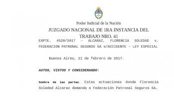 ámbito.com | La sentencia del juez Alejandro Aníbal Segura se difundió con el Número 4520/2017, pero fuentes judiciales aclararon que la causa lleva el 4530/2017.