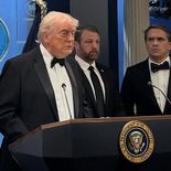 Donald Trump habla en la sala de prensa de la Casa Blanca tras ser evacuado de la cena con periodistas. Donald Trump habla en la sala de prensa de la Casa Blanca tras ser evacuado de la cena con periodistas.