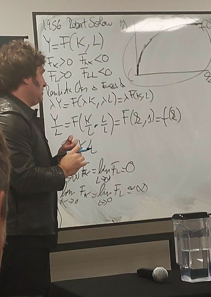 Sin abandonar la estructura praxeológica, desde su época de “campera de cuero” Javier Milei se ha mostrado más favorable por el uso de gráficos y formulas elementales, que los fundadores del movimiento libertario. Sin abandonar la estructura praxeológica, desde su época de “campera de cuero” Javier Milei se ha mostrado más favorable por el uso de gráficos y formulas elementales, que los fundadores del movimiento libertario.