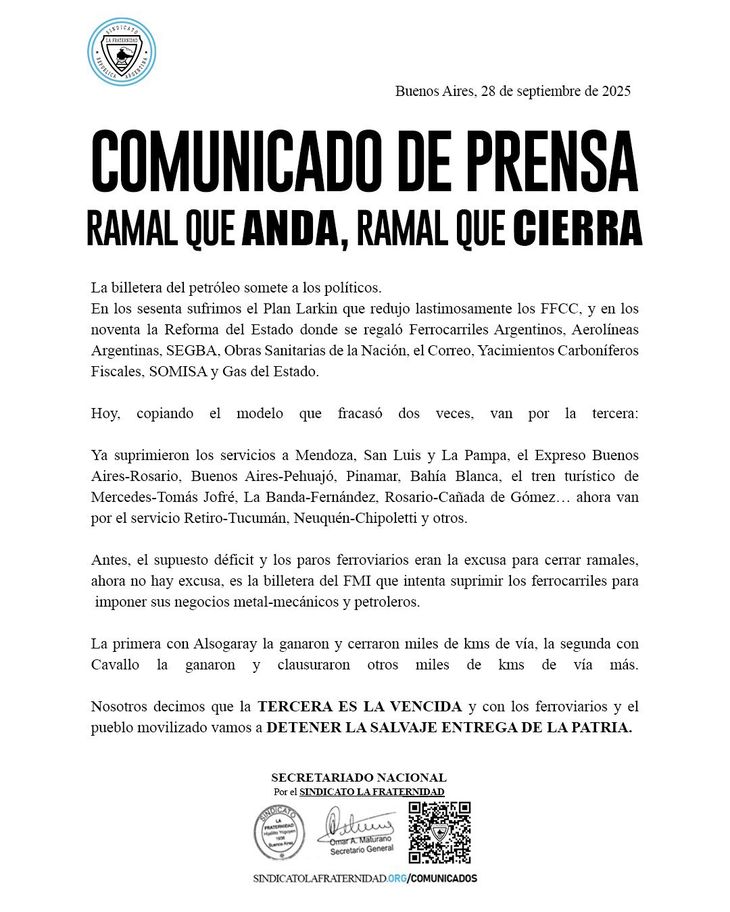El comunicado de La Fraternidad en su cuenta de X El comunicado de La Fraternidad en su cuenta de X