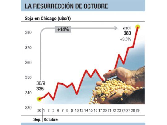 Soja subió 3,6% (14% en el mes)