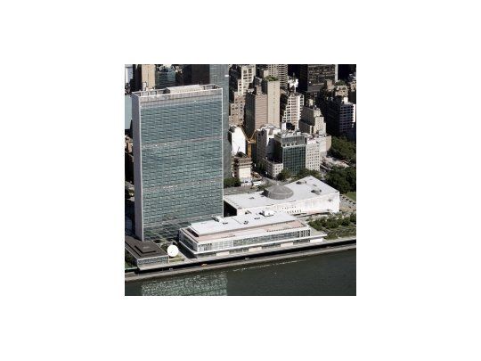 Vista aérea del edificio de Naciones Unidas en Nueva York.