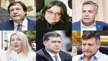 Alberto Weretilneck, Lucía Corpacci, Alfredo Cornejo, Rosana Bertone, Sergio Casas y Domingo Peppo.