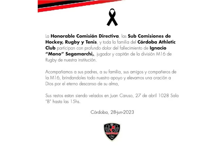 El comunicado del Córdoba Athletic Club.