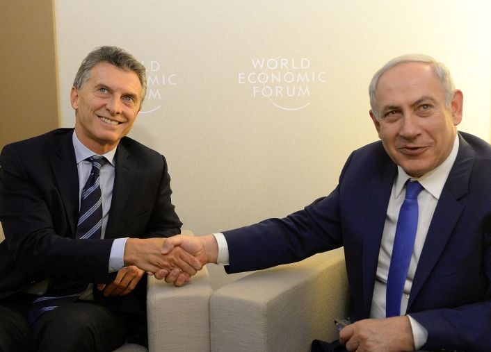 Mauricio Macri junto al primer ministro de Israel, Benjamin Netanyahu