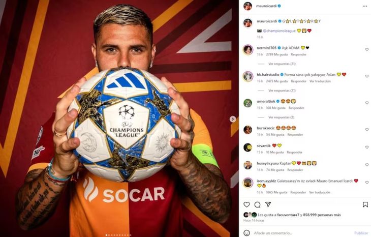 Mauro Icardi post on his Instagram after his photo shoot for UEFA Champions League. Mauro Icardi post on his Instagram after his photo shoot for UEFA Champions League.