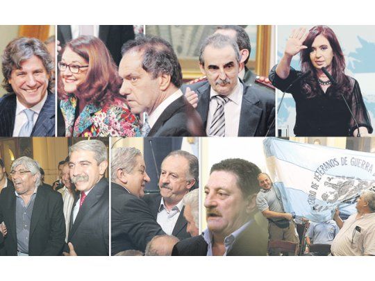 El oficialismo dio el presente en pleno. Amado Boudou estuvo en primera fila junto a Cristina de Kirchner. A un costado, el Gobierno priviligió a Alicia Castro, nueva embajadora. Cerca de ella, Daniel Scioli. Guillermo Moreno, casi un anfritrión. Los Moyano (Hugo acompañado de su hijo Facundo) fueron recibidos en el regreso a la Rosada por Aníbal Fernández. Julio Piumato en abrazos con el CTA Hugo Yasky. Omar Viviani, curiosamente más alejado, pasó a saludar a excombatientes.