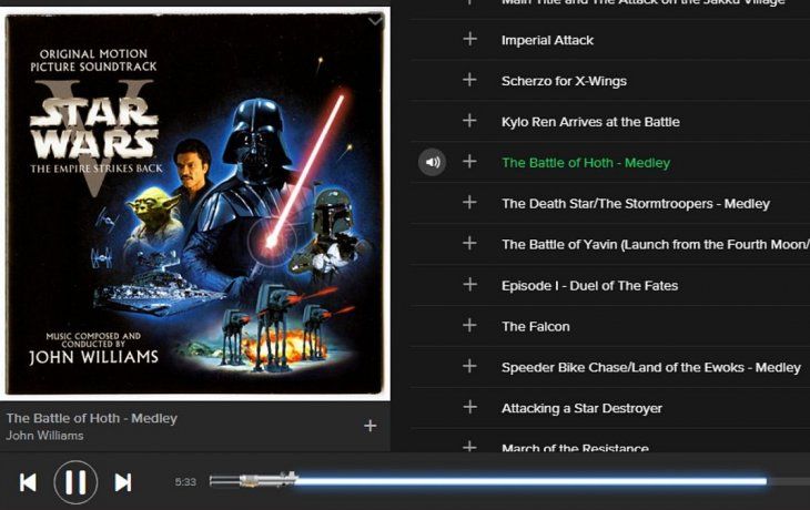 Así se ve el sable luminoso de Star Wars en Spotify.