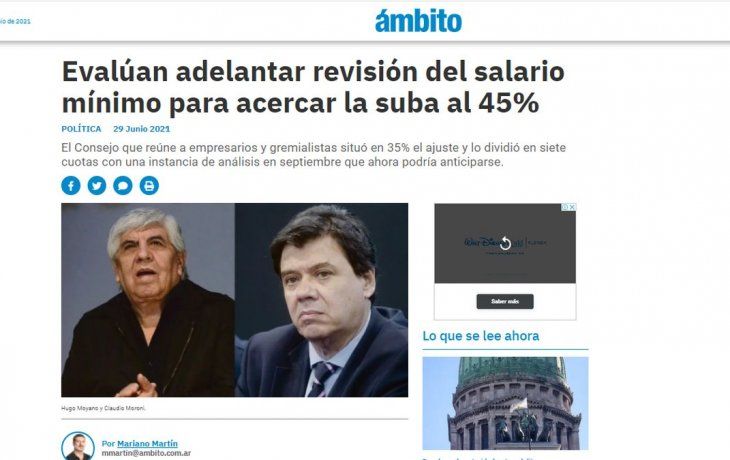 asi se informa: ambito adelanto la convocatoria para actualizar el salario minimo, vital y movil