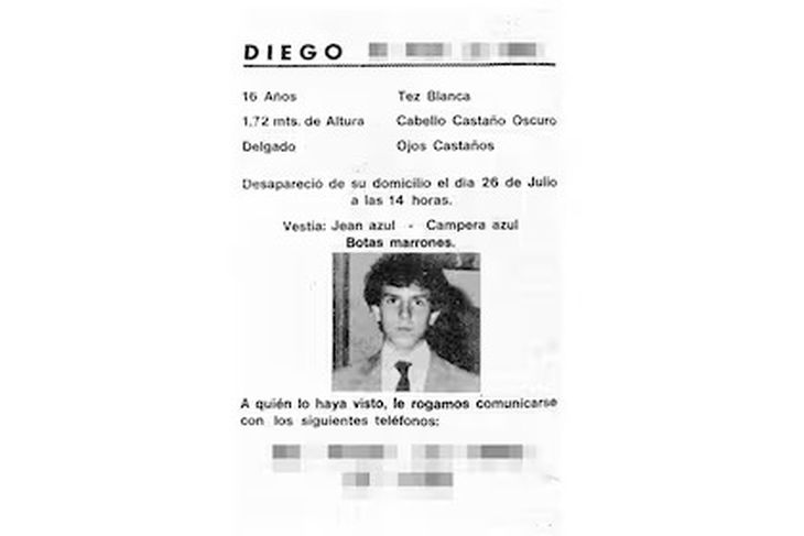 La ficha por la desaparici&oacute;n de Diego, publicada en la d&eacute;cada del 80'.