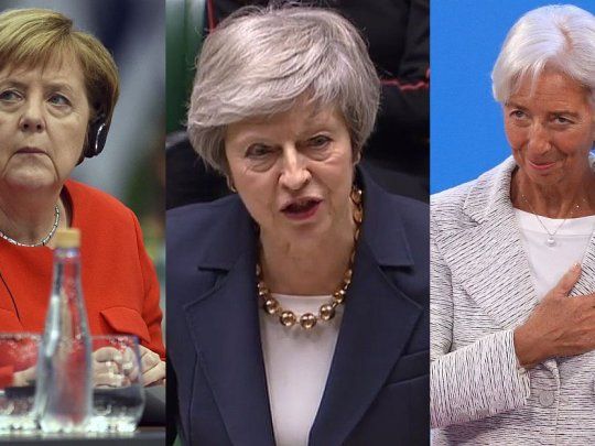 De izq. a der.: Angela Merkel, Theresa May y Christine Lagarde.