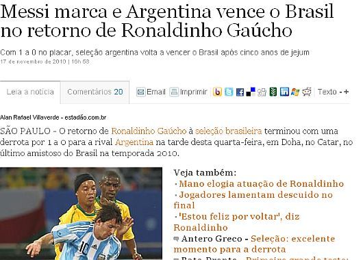 Estado do San Pablo no sólo menciona el tanto de la Pulga sino también el retorno de Ronaldinho.