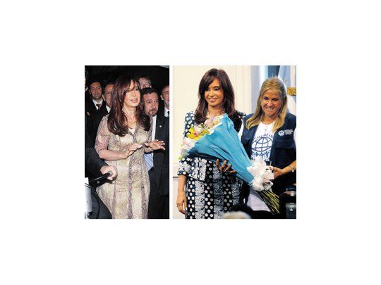 En el Día de la Mujer, Cristina de Kirchner vistió dos conjuntos, ambos exageradamente llamativos, al igual que su maquillaje. Como si fuera poco, renovó el color del cabello, que cada vez luce más cobrizo.