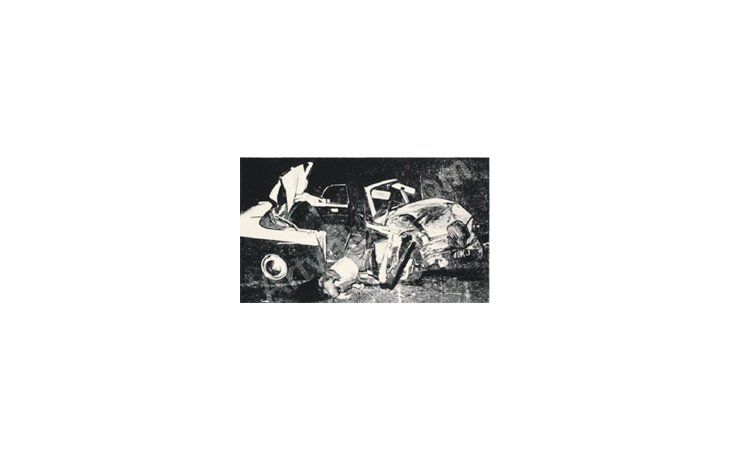 Una imagen (ampliada) de las que componen “Silver Car Crash”, transgresora obra de Warhol por la que Sotheby’s espera recaudar u$s 60 millones.