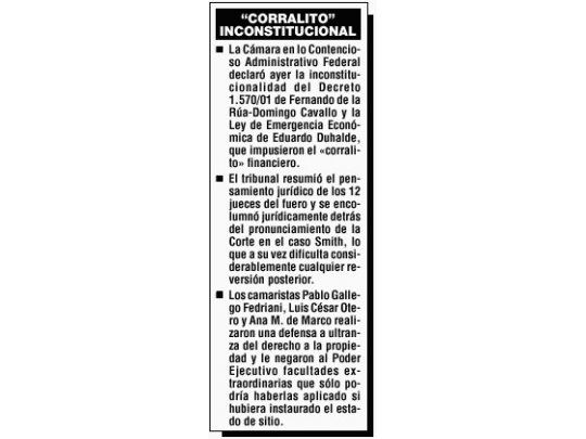 Por primera vez, la Cámara falló contra el corralito