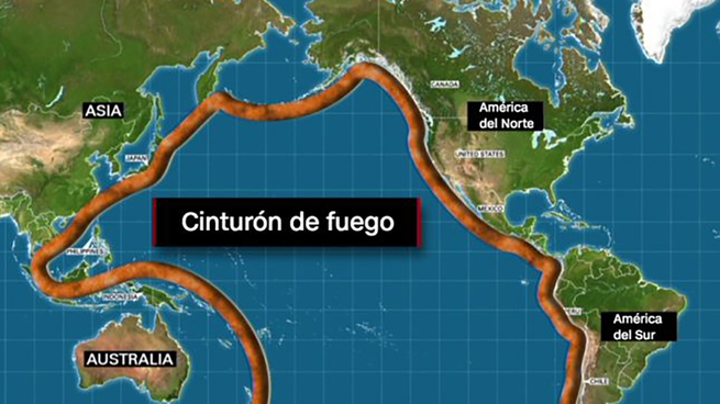 El mapa del llamada Cinturón de Fuego.