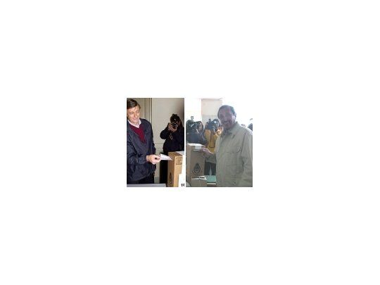 El candidato a la gobernación Hermes Binner (izq.) votó en la Aduana de Rosario; Jorge Obeid (der.) lo hizo en la escuela Don Bosco, la misma donde votó Carlos Reutemann.