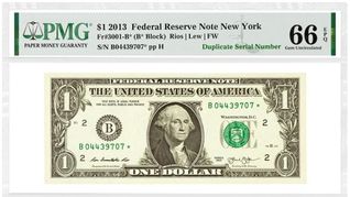 Billetes de un dólar duplicados por error de la Reserva Federal Estadounidense (FED)