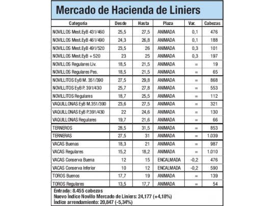 Mercado de Liniers: novillo subió 4,18%