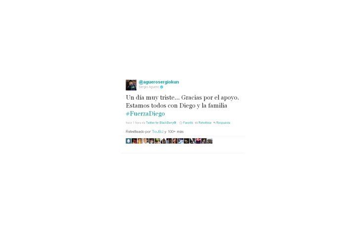Este es el mensaje de Agüero en Twitter.