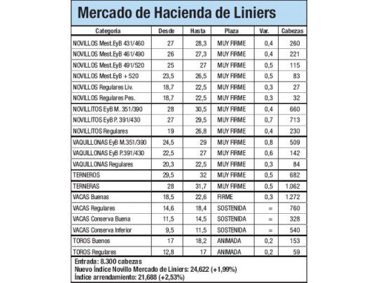 Índice Novillo subió un 2% en Liniers