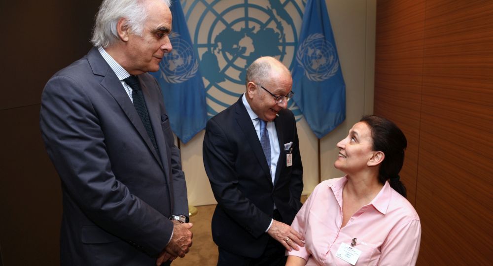 Michetti, Faurie y Martín García Moritán, Representante Permanente de Argentina en la ONU, mantuvieron una reunión con la Oficina de Protocolo de Naciones Unidas en el Recinto de la Asamblea General.