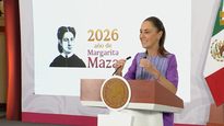 La presidenta Claudia Sheinbaum en la Mañanera de este jueves.