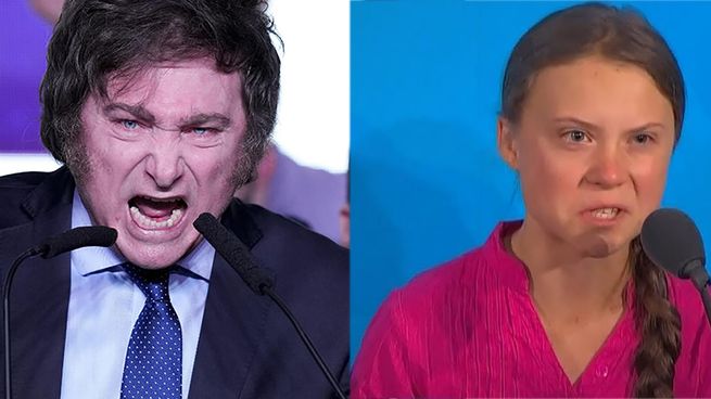 Javier Milei y Greta Thunberg.