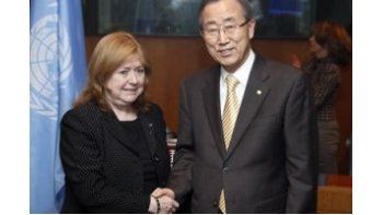 Susana Malcorra junto al Secretario General de la ONU, Ban Ki-moon