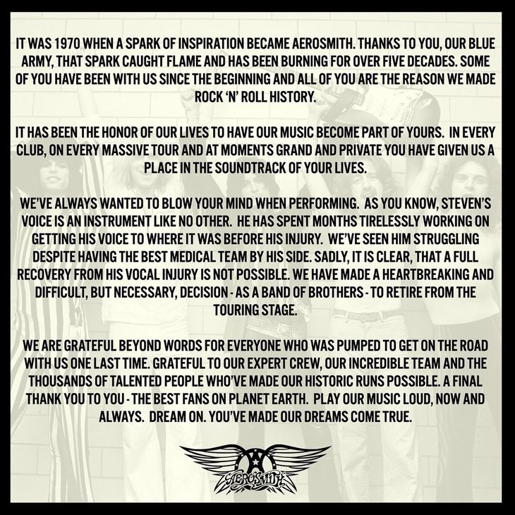 Aerosmith's statement released on their social networks.