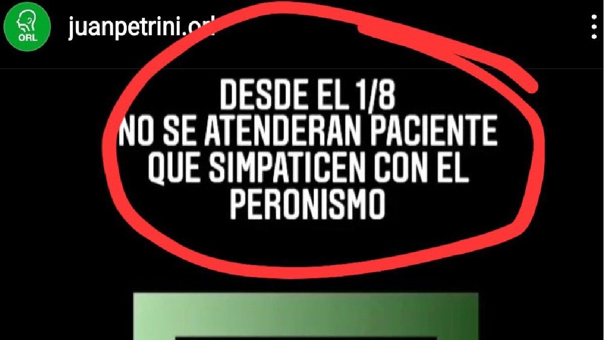 Un médico de Bahía Blanca se niega a atender a peronistas