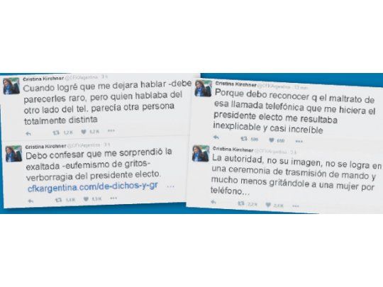 A través de Twitter y Facebook, Cristina de Kirchner reveló ayer su versión de la charla telefónica con Mauricio Macri. Denunció una operación mediática del PRO.