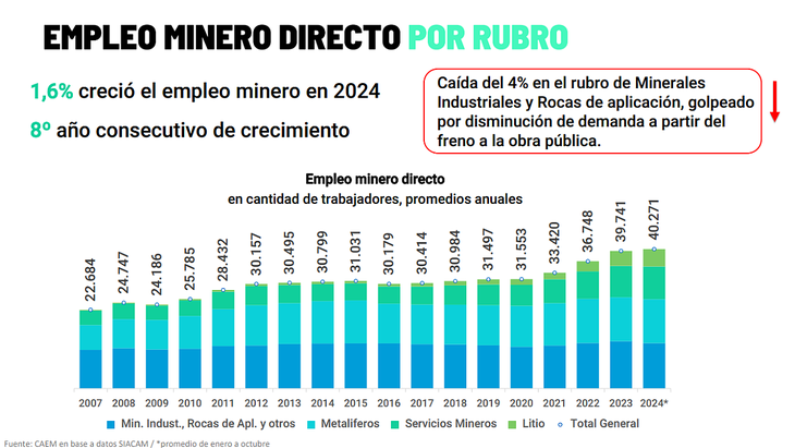 La provincia que más empleo minero es Santa Cruz, con 8.865 trabajadores. En total, las mujeres mineras sumaron 5.023 al cierre del 2024.