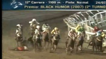 un jockey esta en grave estado tras caer de su caballo y ser pisado por el animal en la plata