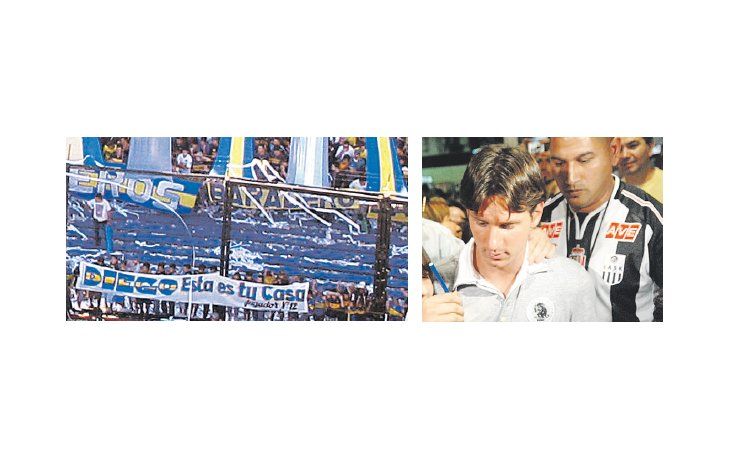 ámbito.com | Las banderas de La 12 son elocuentes: «Diego, ésta es tu casa», en su regreso a Boca. Arriba otra foto que vale por mil palabras: el «Gusano» Pugliese lo cuida a Lionel Messi, la joya más preciada.
