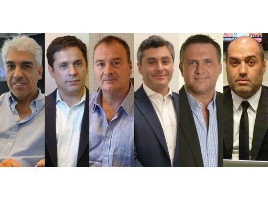 De izq. a der.: Francisco Mármol (Director de Contenidos y Programación de Indalo Media), Sebastián Aguirre (Jefe de Noticias de Radio 10 y Adjunto de Dirección de Contenidos), Martin Rubio (Director Artístico del Grupo de Radios), Pablo Jiménez (Director de Contenidos Digitales), Mauro Federico (Director Periodístico de Ambito Financiero) y Marcelo Salomone (Gerente Periodístico de C5N).