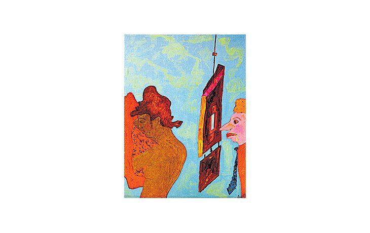 ámbito.com | Le Voyeur», una de las pinturas esencialmente lúdicas,pero también finamente irónicas, de Felipe Pino que puedenverse en la UCA de Puerto Madero.