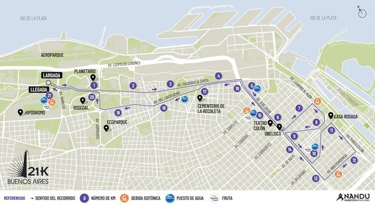The route of the half marathon of Buenos Aires 2025. The route of the half marathon of Buenos Aires 2025.