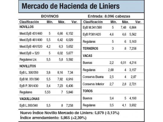 Caída del 3,13% para vacunos
