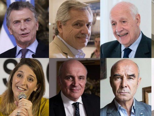 Mauricio Macri, Alberto Fernández, Roberto Lavagna, Nicolás del Caño, Manuela Castañeira, José Luis Espert, José Gómez Centurión y Alejandro Biondini.